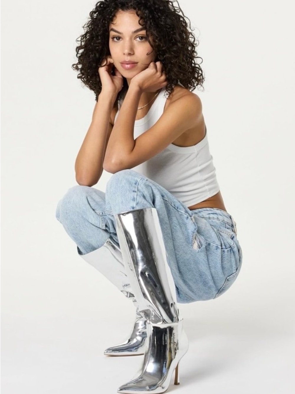 The Drop Gemini Silver Mirror Knee-High Boots Size 9 NWT!